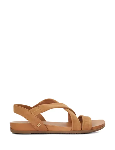 Dune London Wide Fit Leather Flat Sandals Camel