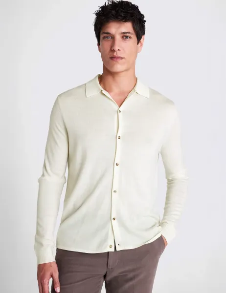 Moss Knitted Shirt with Merino Wool White
