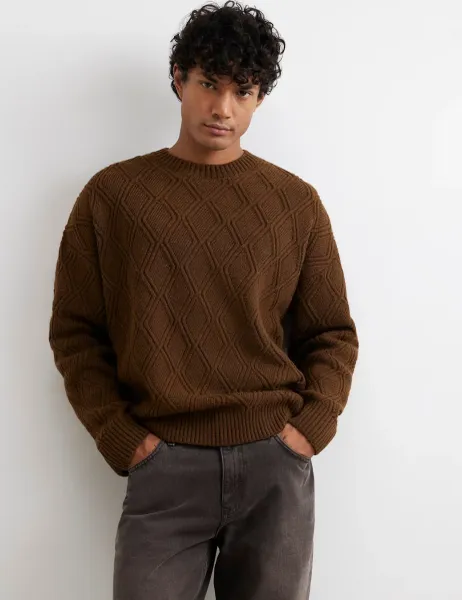 River Island Pure Cotton Cable Crew Neck Jumper Dark Orange