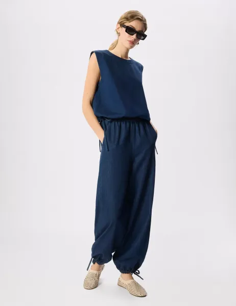 Whistles Denim Tie Hem Relaxed Balloon Trousers Denim