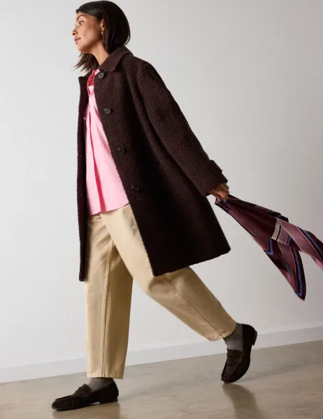 Whistles Boucle Wool Coat Brown
