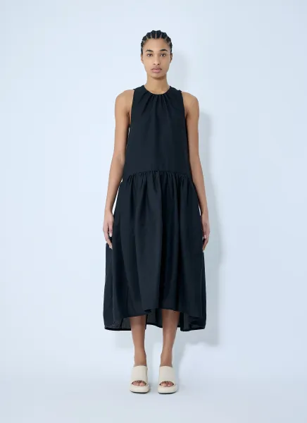 Gathered Wool Midi Dress