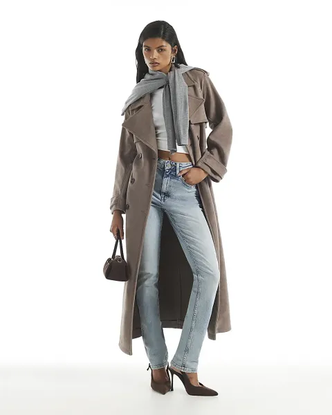 River Island Faux Suede Belted Trench Coat
