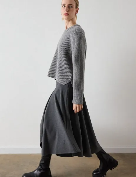 Whistles Midi Asymmetric Skirt Grey