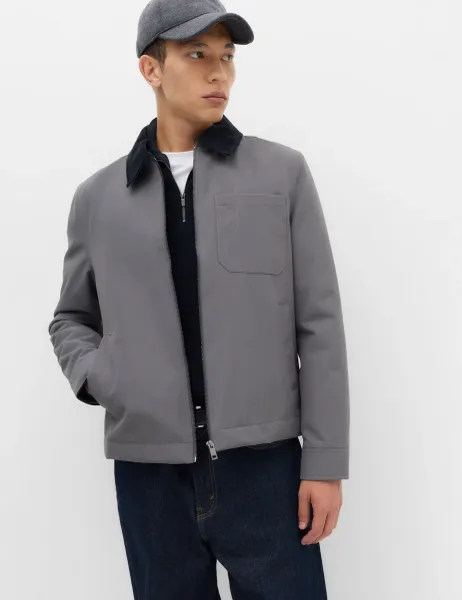 Marks & Spencer Canvas Padded Utility Jacket Dark Grey