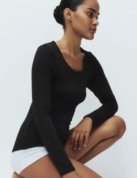 Marks & Spencer Heatgen Medium Thermal Scoop Neck Top Black