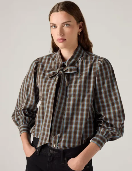 Levi's Pure Cotton Checked Tie Neck Shirt