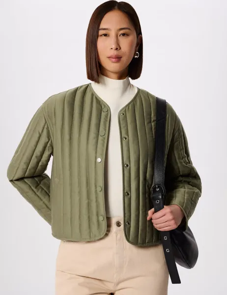 Whistles Quilted Collarless Jacket Khaki