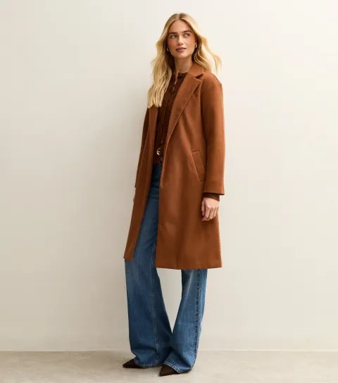 Women's Tan Open Front Longline Coat