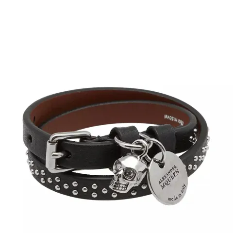 Double Wrap Small Studded Skull Bracelet