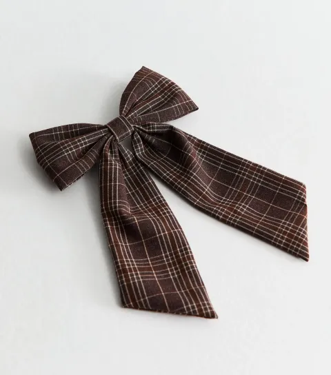 Brown Check Bow Hair Clip