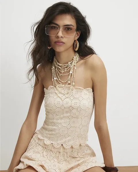 River Island Cotton Broderie Bandeau Top