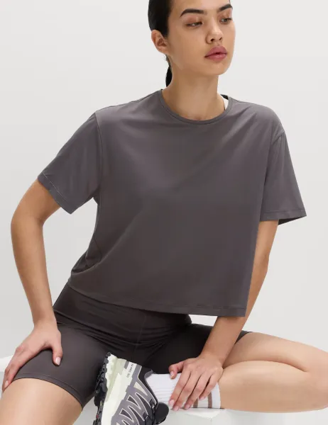 Goodmove Essential Round Neck Boxy T-Shirt Mid Grey