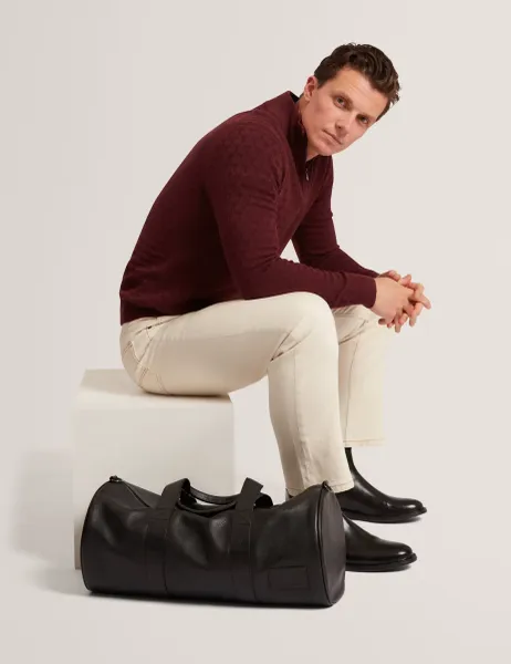 Ted Baker Wool Blend Textured Half Zip Jumper Burgundy