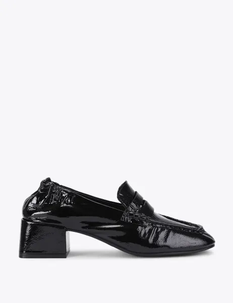 Steve Madden Leather Patent Block Heel Square Toe Loafers Black