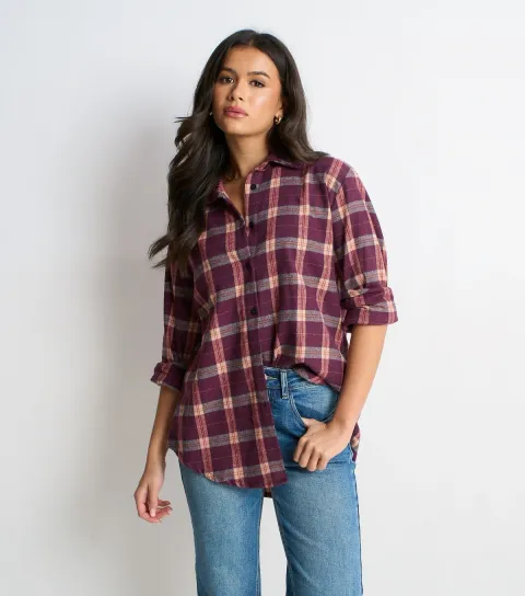 Women's Purple Check Longline Shirt