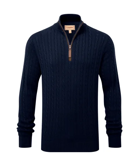 Schöffel Country Calton Cotton Cashmere Cable Quarter Zip Jumper - Navy
