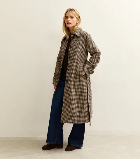 New Look Women's Petite Brown Checked Belted Jacket
