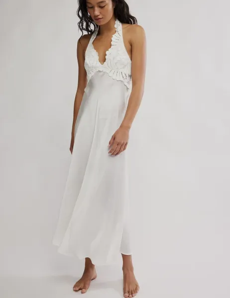 Petal Party Satin Midi Slip Dress Ivory