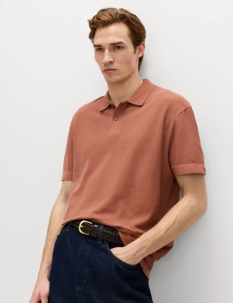 Marks & Spencer Pure Cotton Garment Dyed Polo Shirt Rust