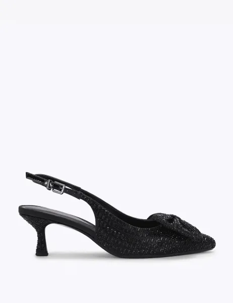 Kurt Geiger Sparkle Bow Kitten Heel Pointed Court Shoes Black