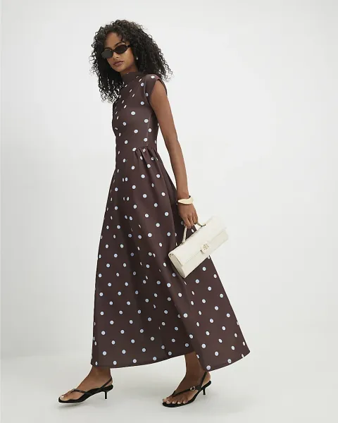 River Island Short Sleeve Polka Dot Midi Maxi Dress