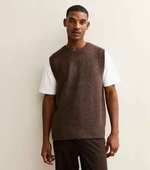 Men's Dark Brown Relaxed Fluffy Crew Vest