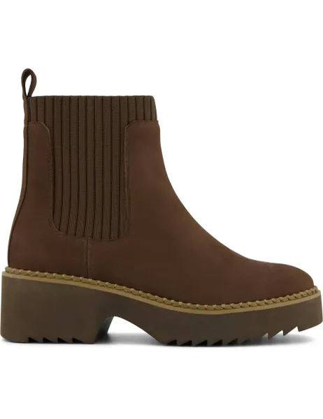 TOMS Leather Wedge Chelsea Boots Dark Brown