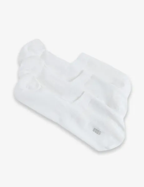 Boss 3 Pack Logo Cotton Rich Invisible Socks White
