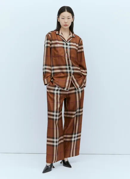 Check Silk Wide Leg Pants