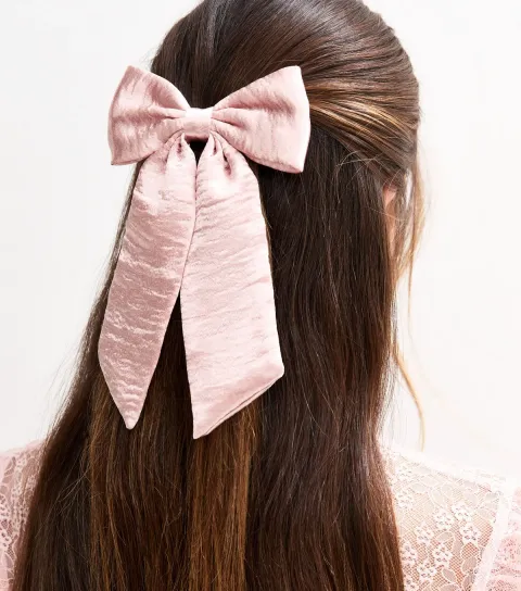 Pink Satin Bow Hair Clip