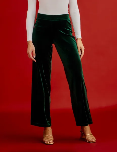Finery London Velvet Wide Leg Trousers Green
