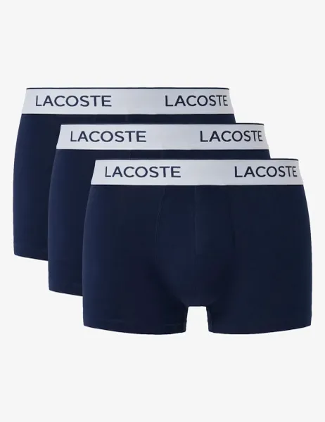 Lacoste 3 Pack Cotton Stretch Jersey Logo Trunks Navy