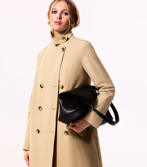 Women's Stone Double Breasted Trench Coat