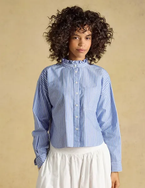 Joules Pure Cotton Striped Cropped Shirt Blue Mix
