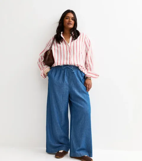 Women's Plus Size Blue Denim Wide Leg Trousers Curves