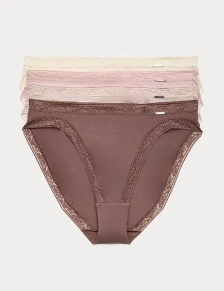 Autograph 4pk Modal Rich with Silk High Leg Knickers Medium Brown