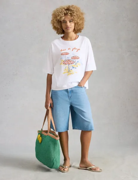 White Stuff Pure Cotton Beach T-Shirt White Mix