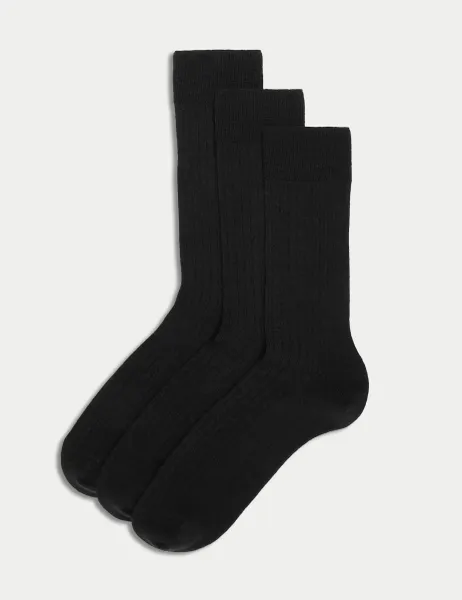 Autograph 3 Pack Lambswool Rich Socks Black