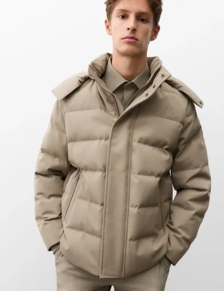 Autograph Feather and Down Technical Wool Puffer Jacket Sable