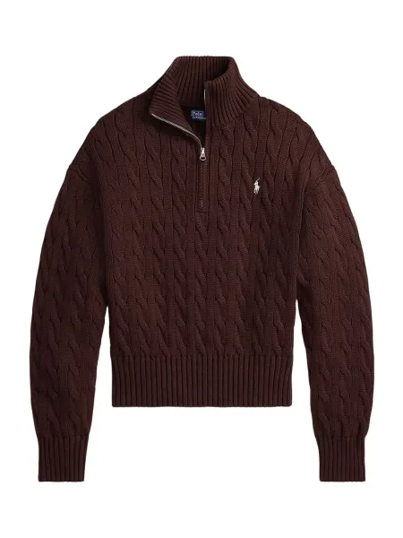 Polo Ralph Lauren Cable-Knit Cotton Quarter-Zip Sweater Brown
