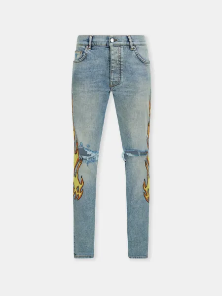 FLAMES EMB SKINNY JEAN - Ash Indigo
