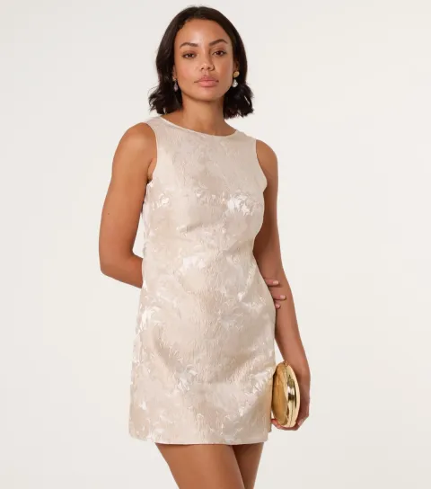 Women's Cream Jacquard Bow Dress