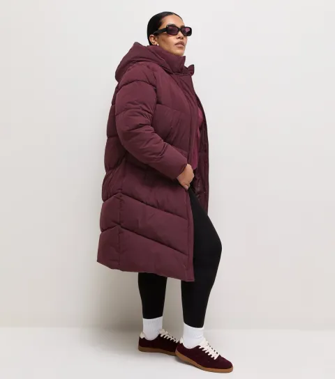 New Look Women's Plus Size Dark Burgundy Longline Puffer Jacket Curves
