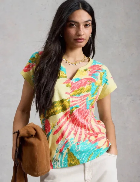 White Stuff Pure Cotton Floral T-Shirt Green Mix