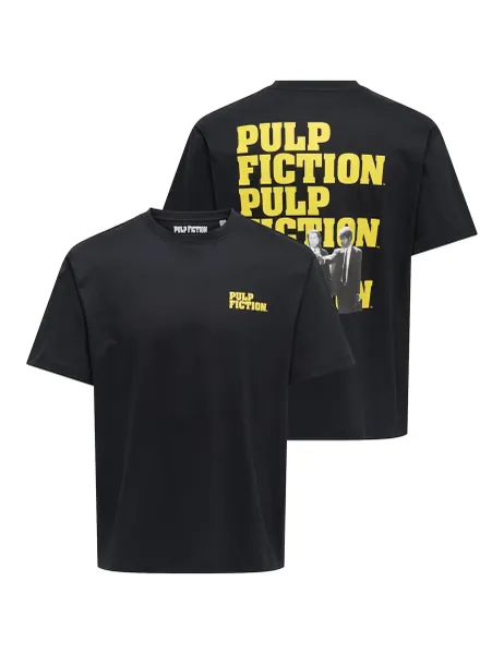 Only & Sons Pure Cotton Pulp Fiction Crew Neck T-Shirt Black Mix