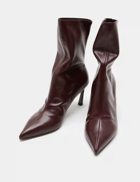 Marks & Spencer Ruched Stiletto Heel Pointed Sock Boots Wine