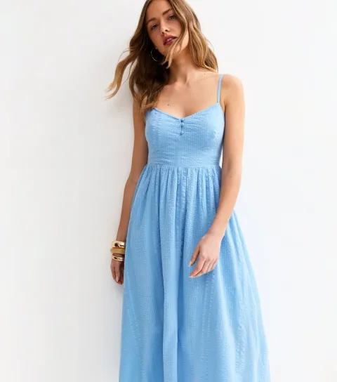 Women's Light Blue V Waist Strappy Midi Dress