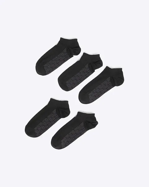 River Island Pack Of 5 Ribbed Monogram Trainer Socks