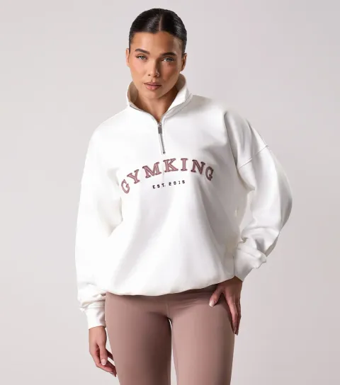 Women's Cream Compose Logo Appliqued Quarter Zip Sweatshirt